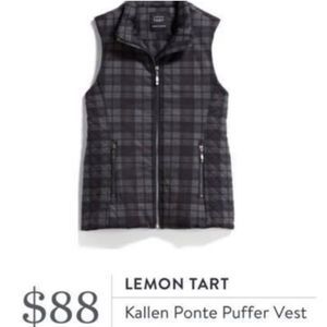 Puffer Vest Lemon Tart Small Blue Purple Quilted Zip Plaid Pockets New Womens